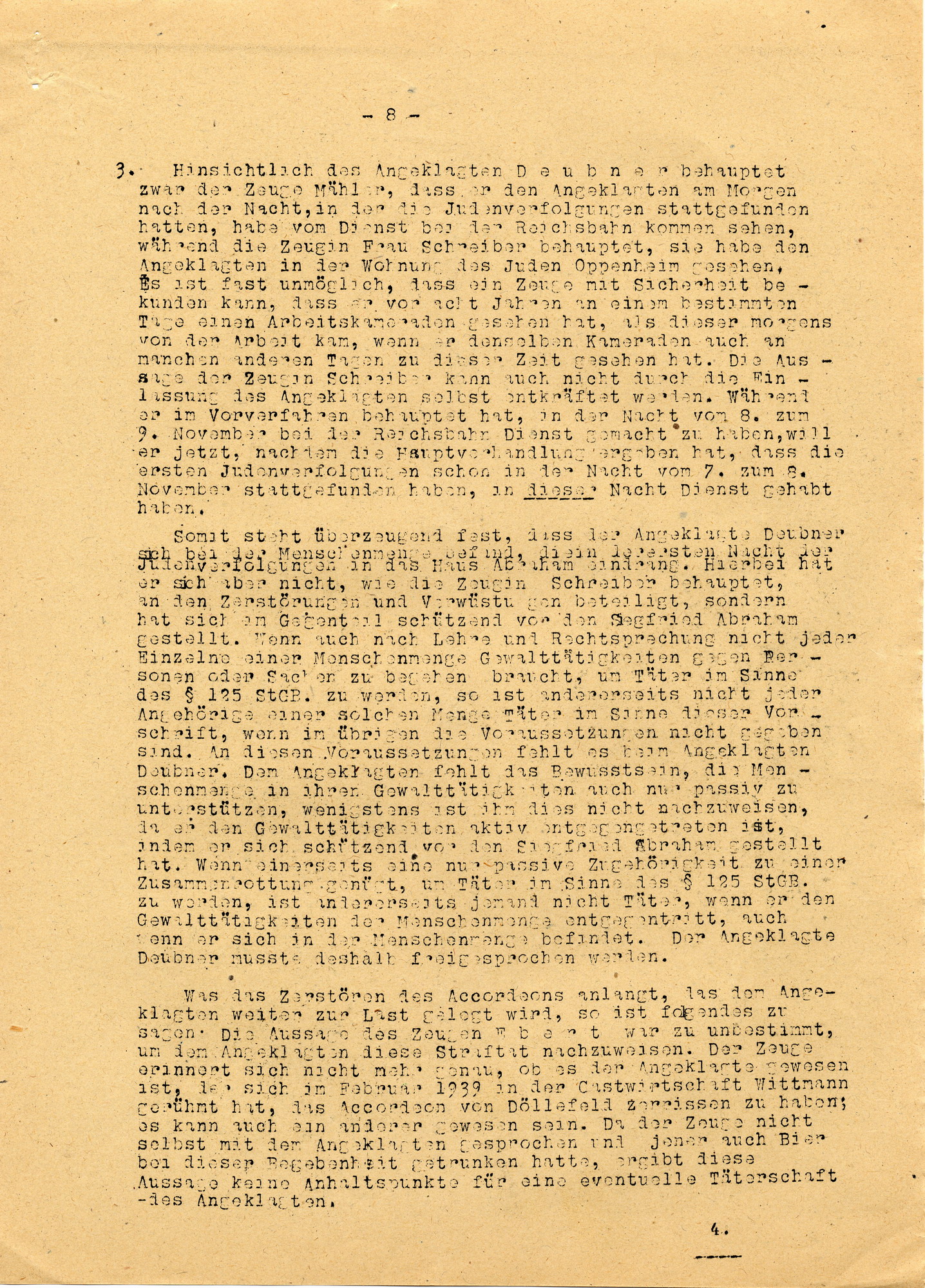 Urteil im Prozess gegen Eisel u.a. wegen der Ausschreitungen am 7./8./9. November 1938 in Bebra, 17. Dezember 1946