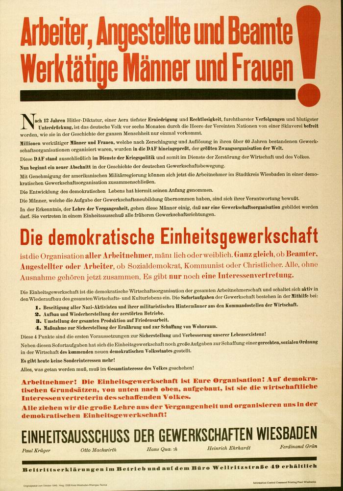 Bild zum Dokument Anschlag: "Die demokratische Einheitsgewerkschaft" in Wiesbade