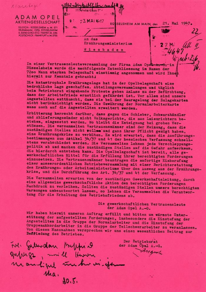 Bild zum Dokument Resolution der gewerkschaftlichen Vertrauensleute bei der Opel