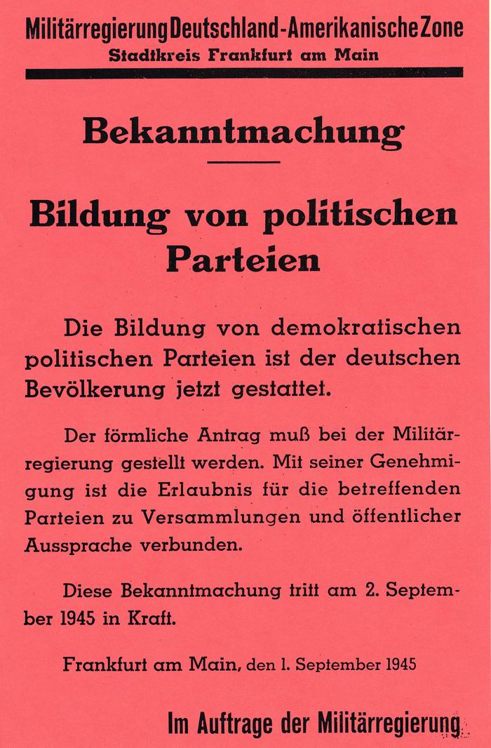 Bild zum Dokument Anschlag: "Militärregierung Deutschland: Bekanntmachung: Bildu