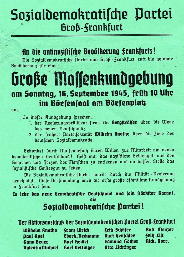 Bild zum Dokument Flugzettel "Große Massenkundgebung der SPD" in Frankfurt am 16