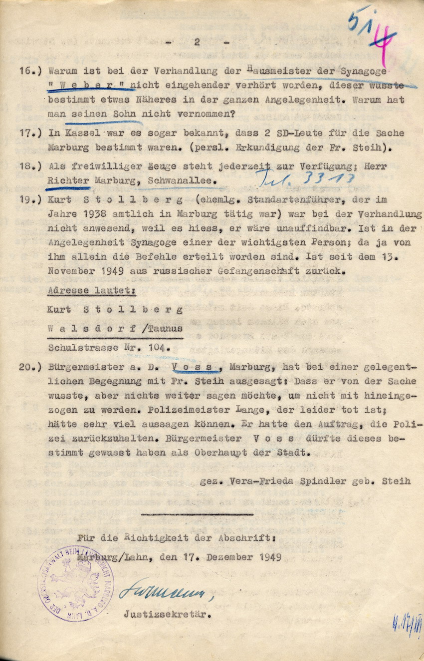 Hinweis darauf, dass Kurt Stollberg aus russischer Gefangenschaft zurück ist
(Protokoll vom 04.12.1949)