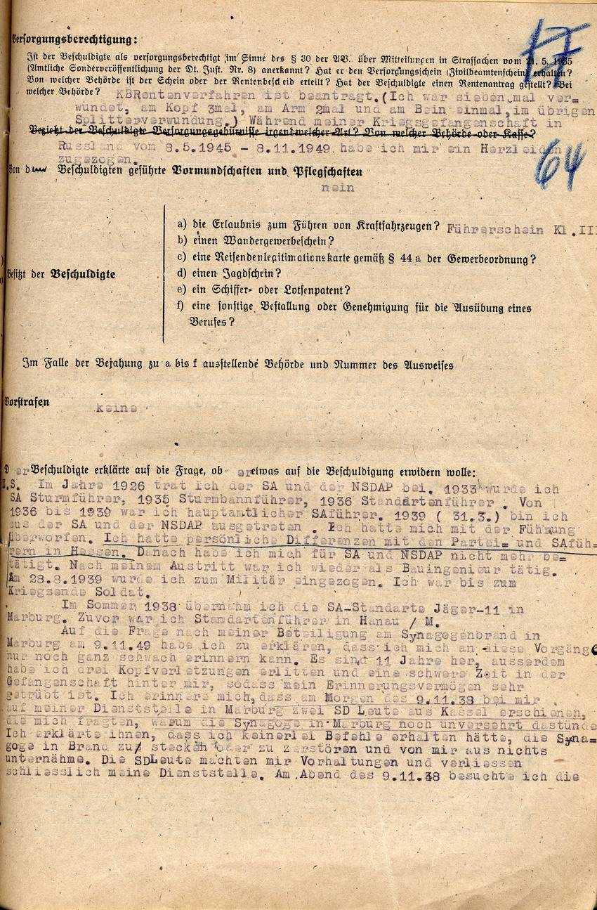 Erste Vernehmung des Beschuldigten Stollberg vom 03.01.1950