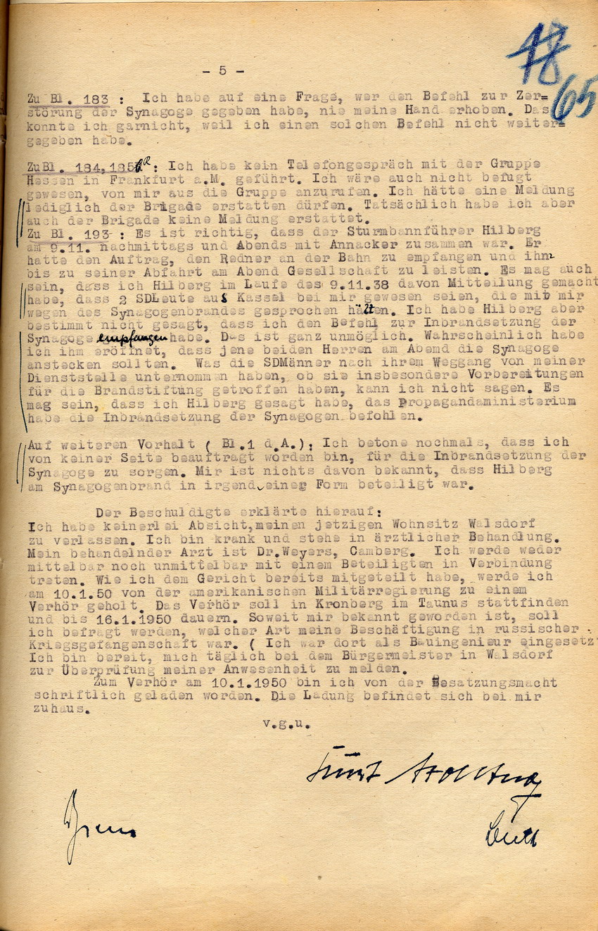 Erste Vernehmung des Beschuldigten Stollberg vom 03.01.1950