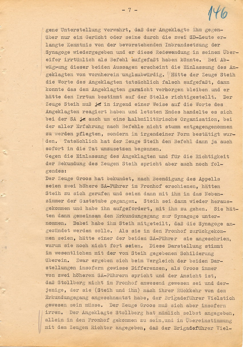 Verfahren betr. Synagogenbrandstiftung Marburg.
Urteil der Strafkammer III des LG Marburg vom 11. August 1950 gegen Stollberg und Peilstöcker  
Teil 2
