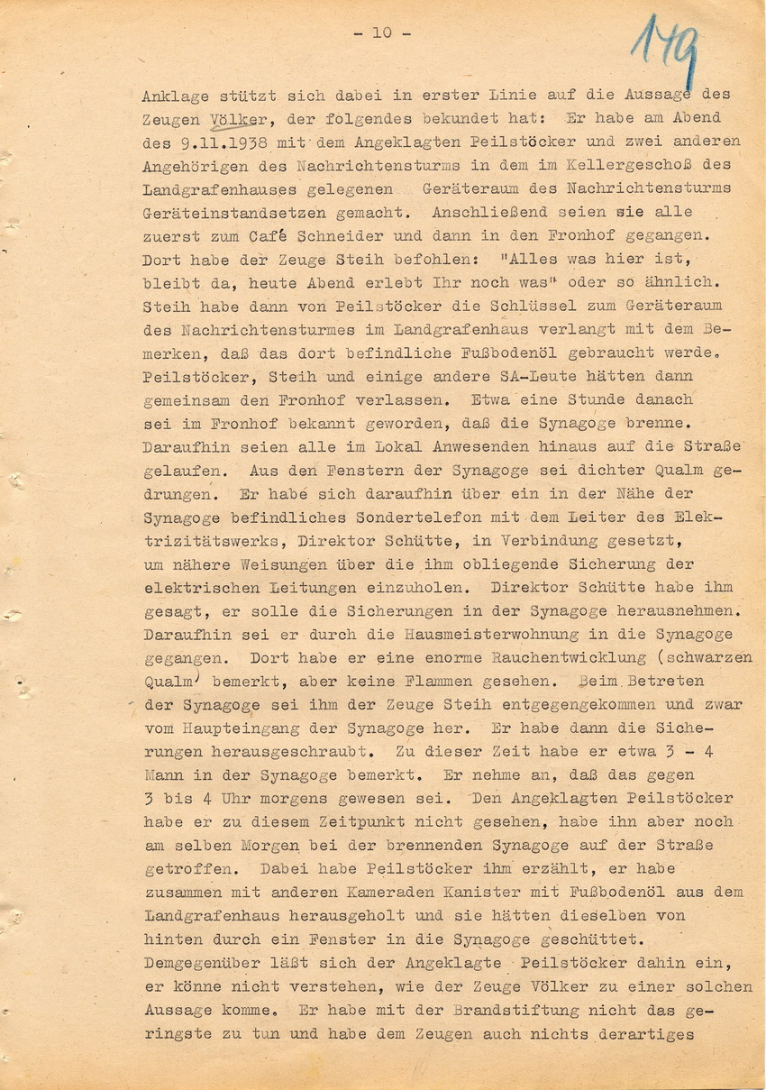 Verfahren betr. Synagogenbrandstiftung Marburg.
Urteil der Strafkammer III des LG Marburg vom 11. August 1950 gegen Stollberg und Peilstöcker  
Teil 2