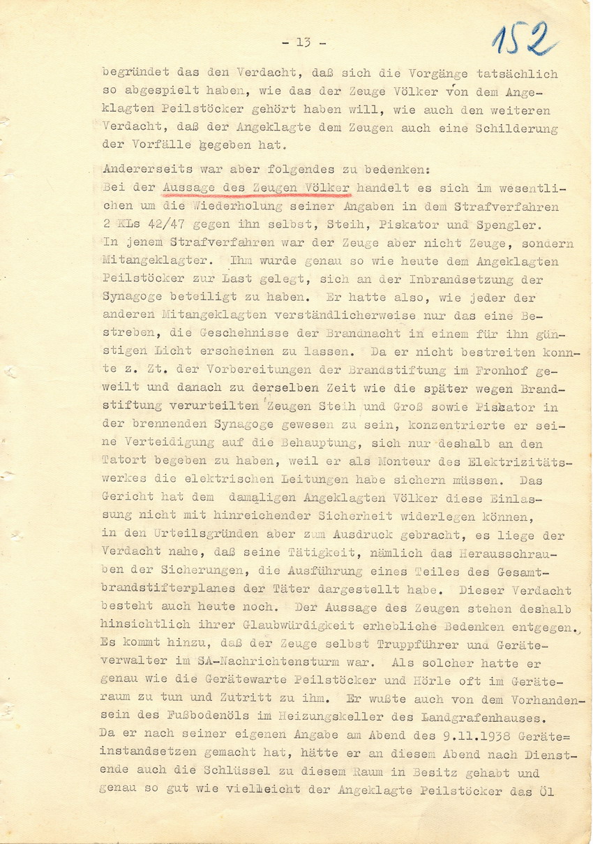 Verfahren betr. Synagogenbrandstiftung Marburg.
Urteil der Strafkammer III des LG Marburg vom 11. August 1950 gegen Stollberg und Peilstöcker  
Teil 3