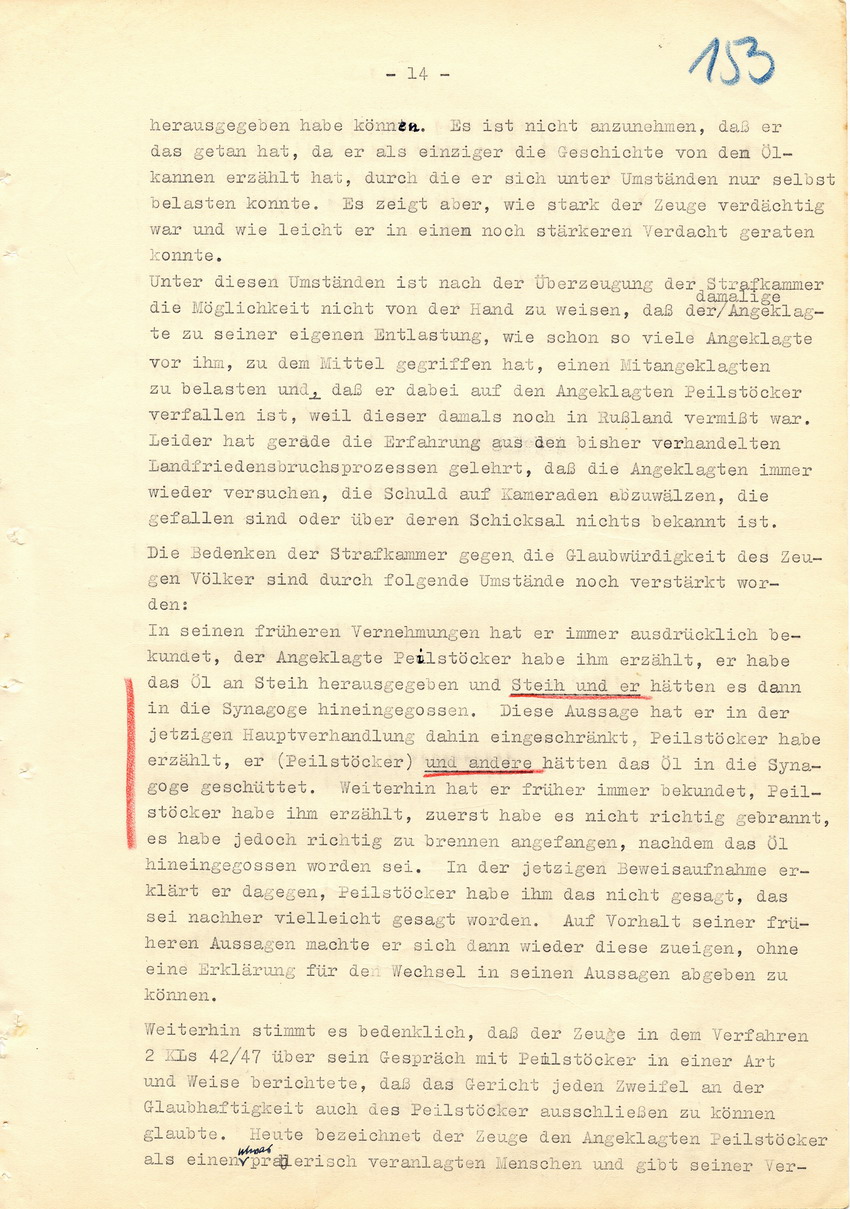 Verfahren betr. Synagogenbrandstiftung Marburg.
Urteil der Strafkammer III des LG Marburg vom 11. August 1950 gegen Stollberg und Peilstöcker  
Teil 3