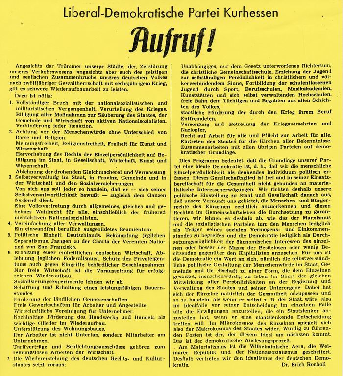 Bild zum Dokument Aufruf: der Liberal-Demokratischen Partei Kurhessens