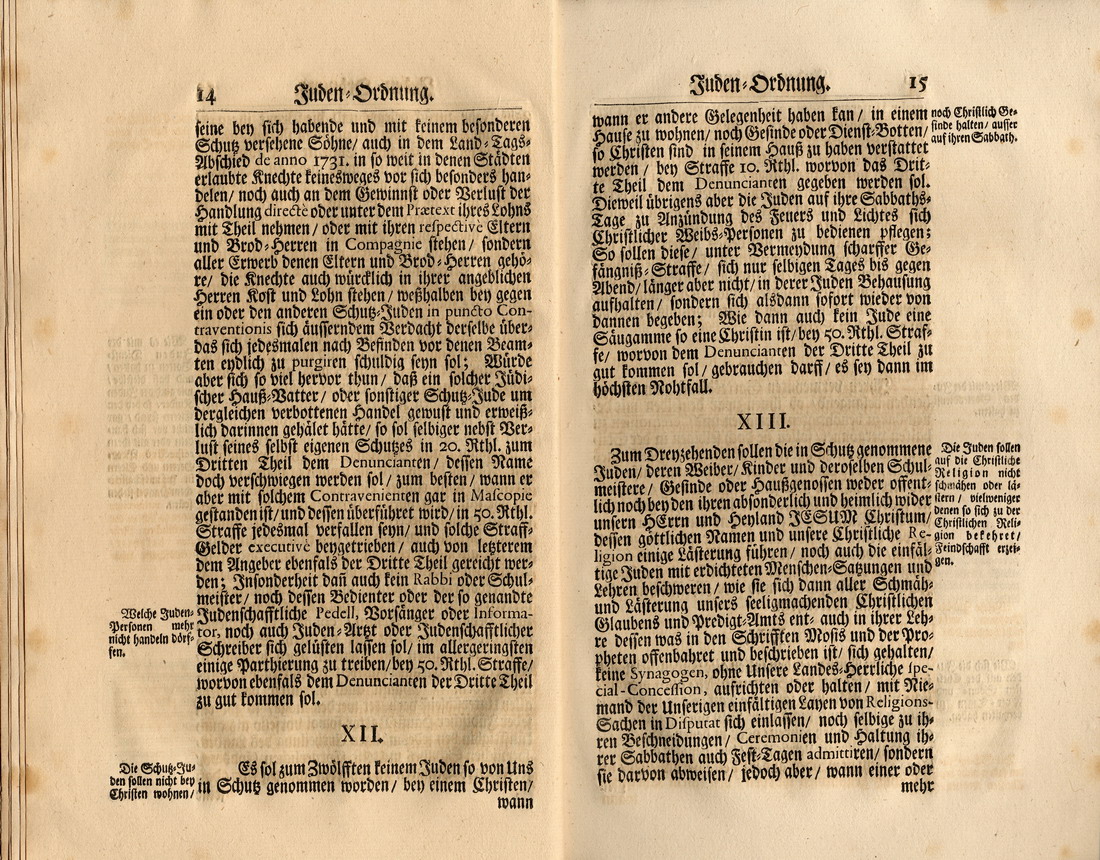 Judenordnung aus dem Jahr 1739, erlassen durch Friedrich, König von Schweden und Landgraf zu Hessen-Kassel