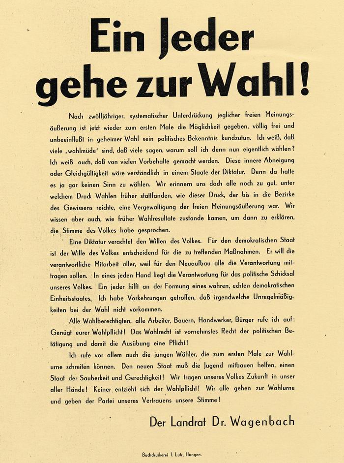 Bild zum Dokument Anschlag: "Ein Jeder gehe zur Wahl!"