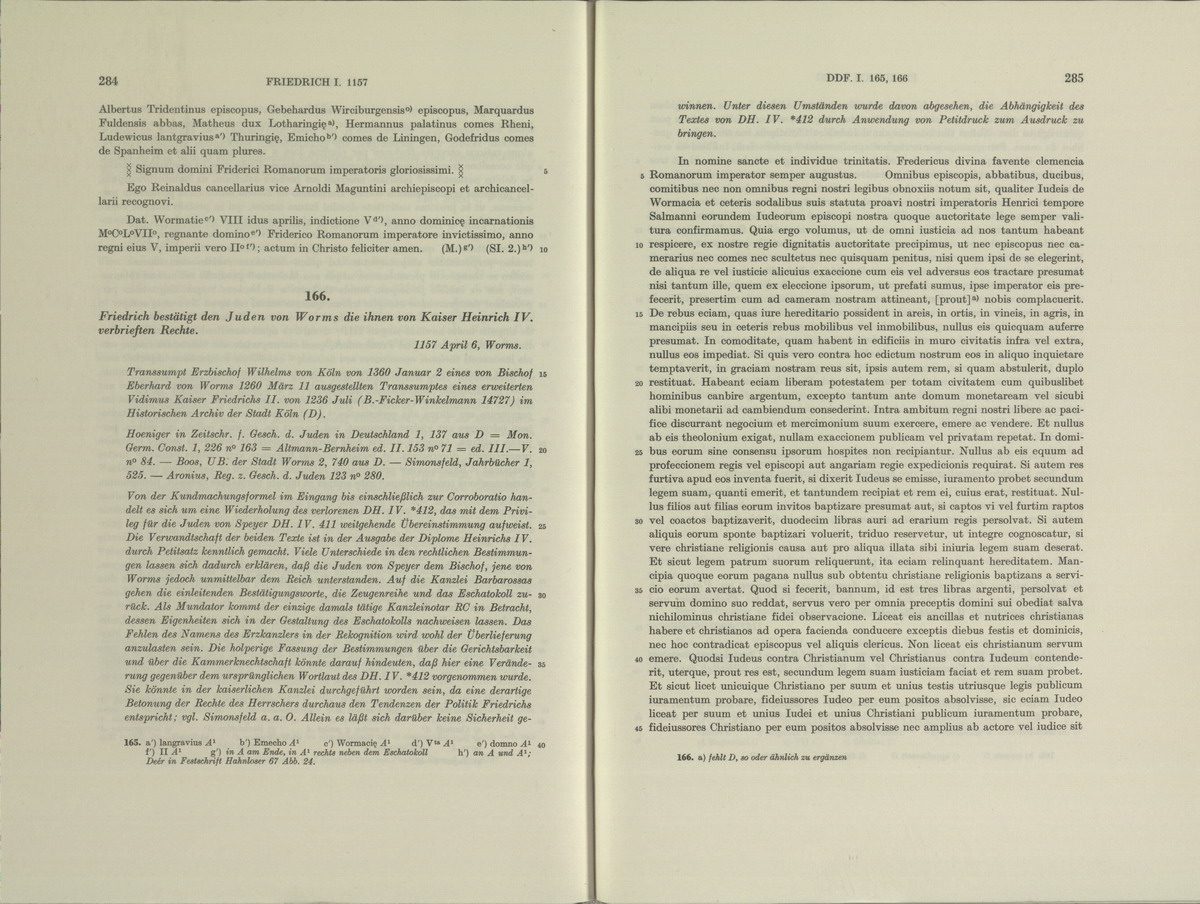 Wormser Judenprivileg Kaiser Friedrich I. Barbarossas vom 6. April 1157 [MGH-Text mit Übersetzung]