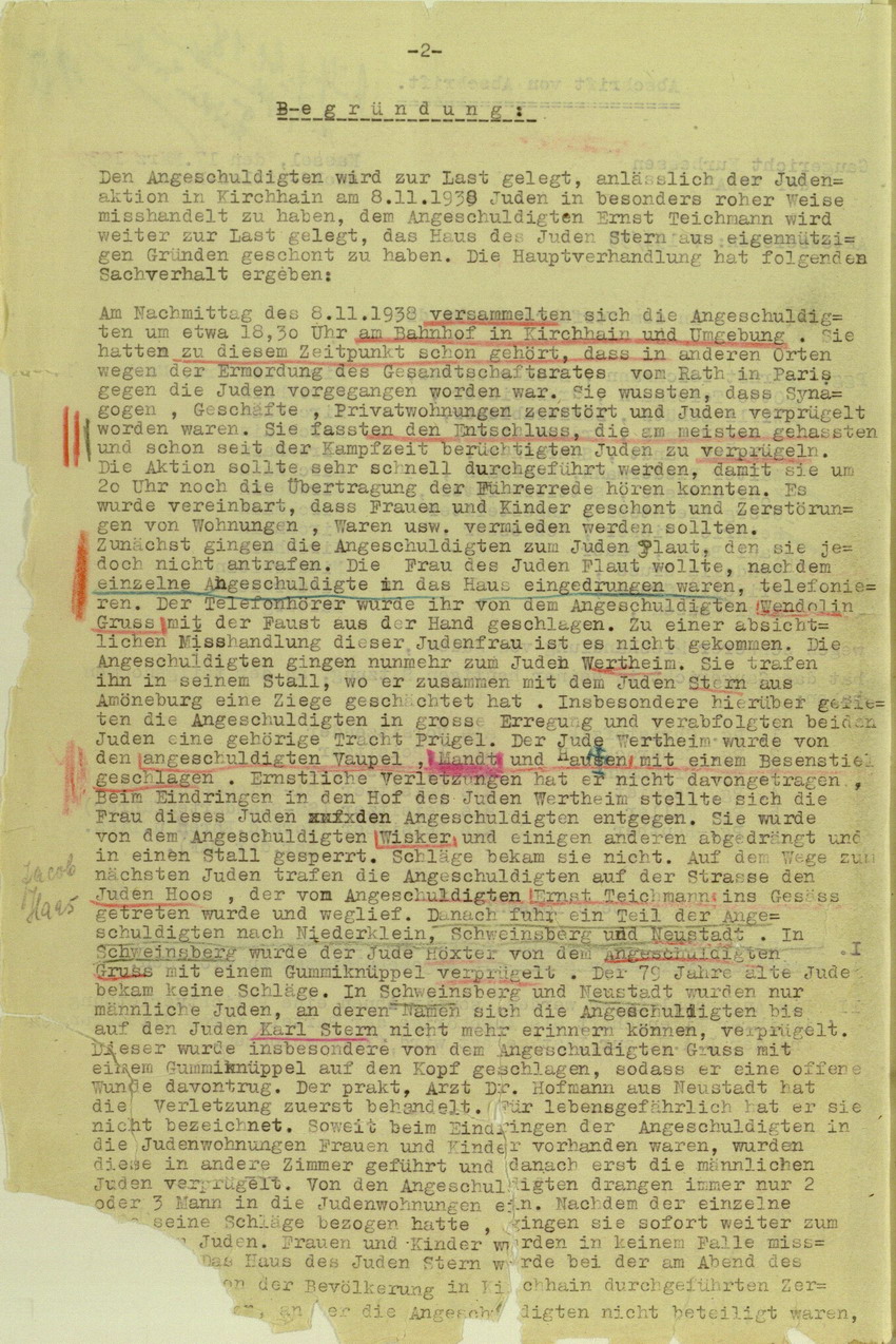 Urteil des NSDAP-Gaugerichts Kurhessen gegen Urheber der Kirchhainer "Judenaktion" von 1938, 17. März 1939