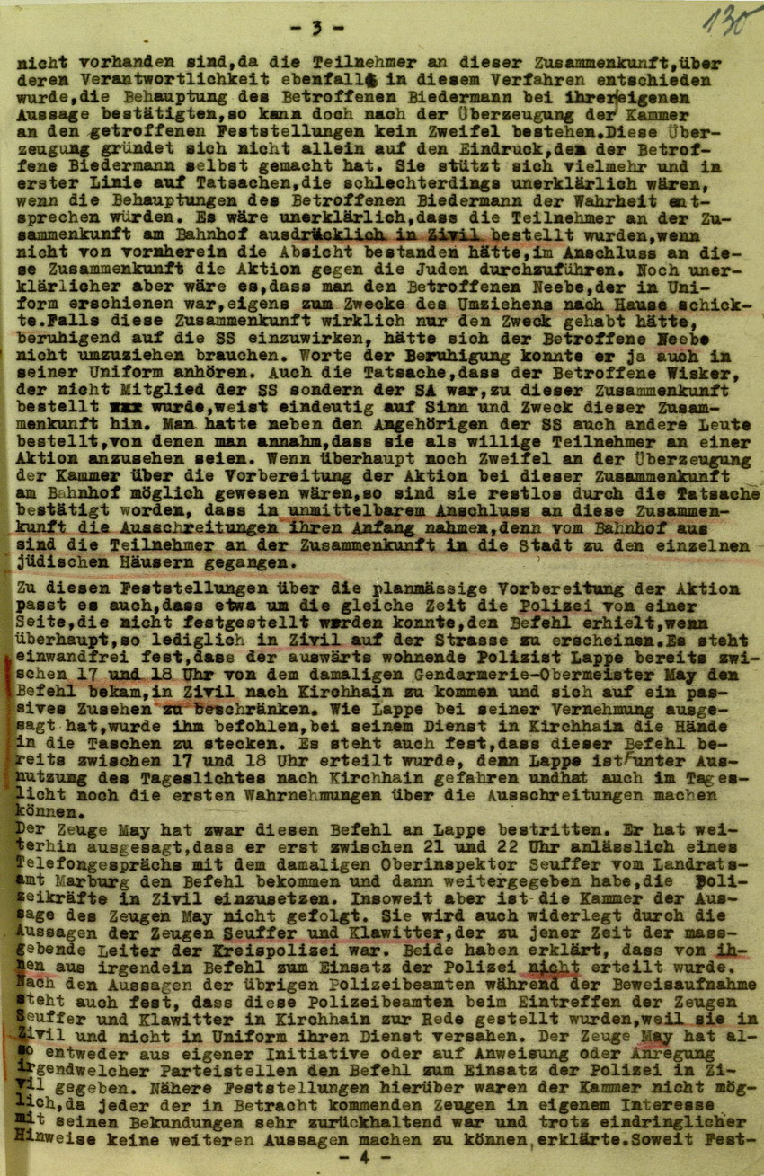 Urteil der Spruchkammer Marburg/L. gegen Walter Biedermann betreffend Beteiligung an der Kirchhainer "Judenaktion" von 1938, 16. Juli 1948 [Dokumentabschnitt 1]