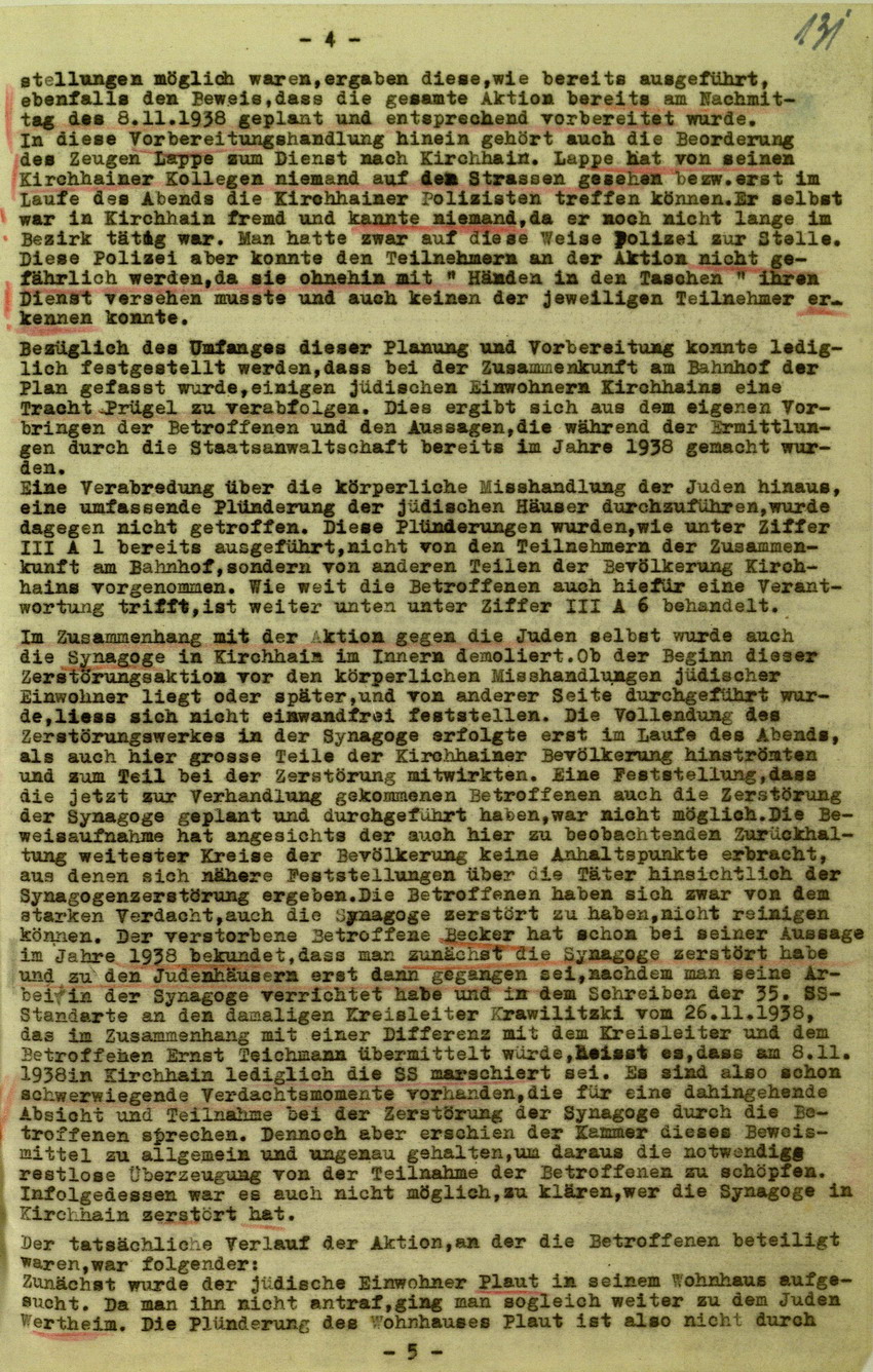 Urteil der Spruchkammer Marburg/L. gegen Walter Biedermann betreffend Beteiligung an der Kirchhainer "Judenaktion" von 1938, 16. Juli 1948 [Dokumentabschnitt 1]