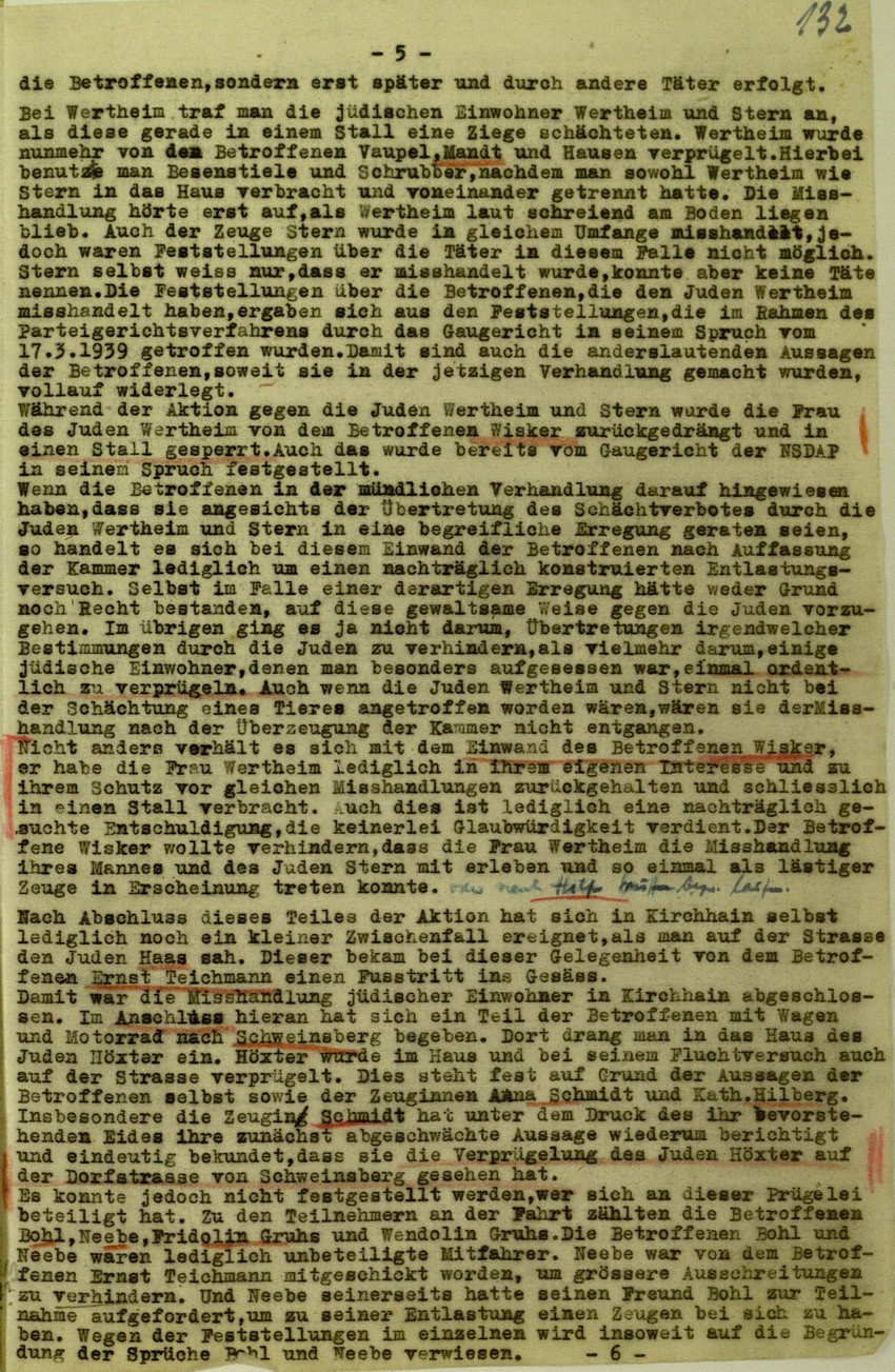 Urteil der Spruchkammer Marburg/L. gegen Walter Biedermann betreffend Beteiligung an der Kirchhainer "Judenaktion" von 1938, 16. Juli 1948 [Dokumentabschnitt 1]