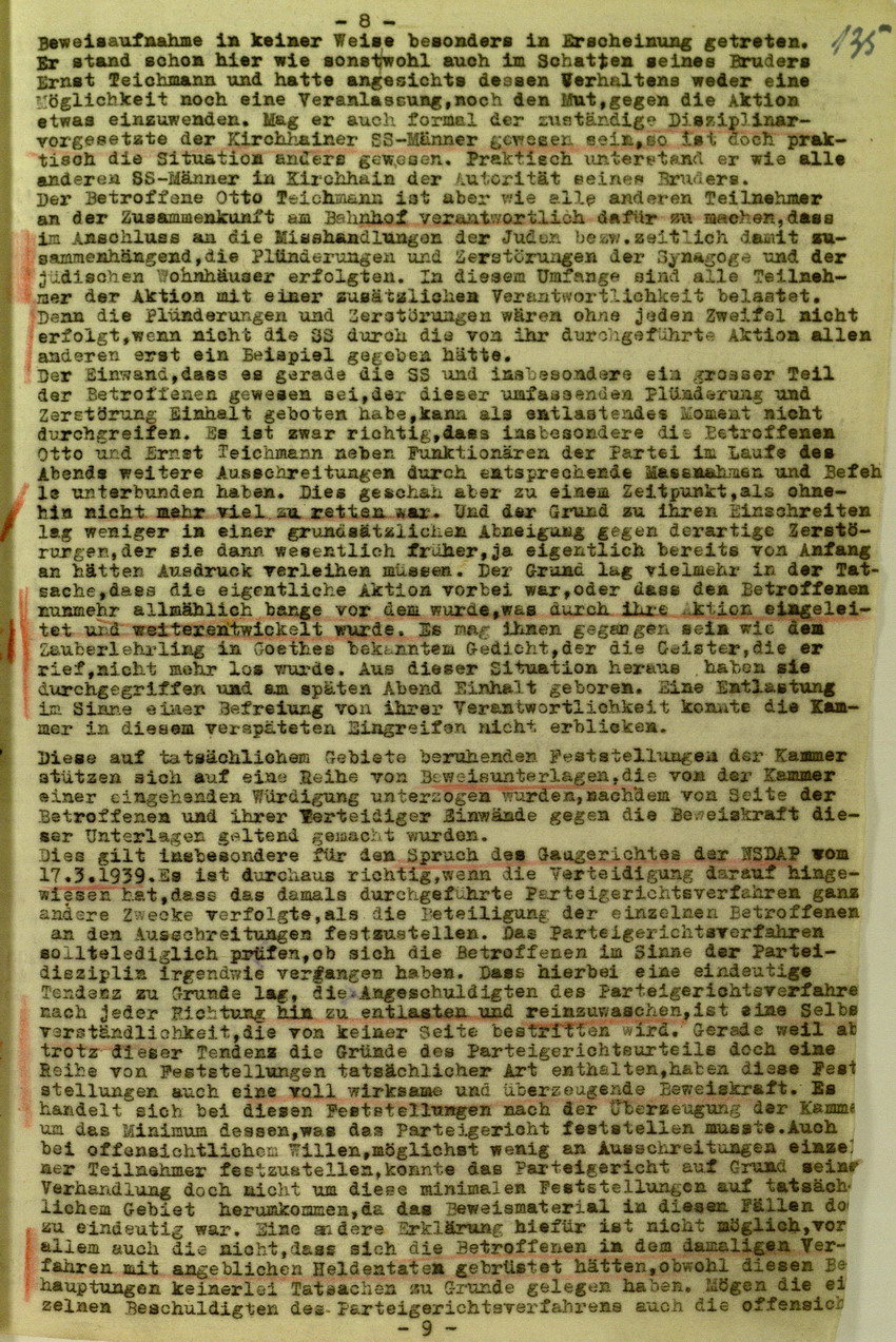 Urteil der Spruchkammer Marburg/L. gegen Walter Biedermann betreffend Beteiligung an der Kirchhainer "Judenaktion" von 1938, 16. Juli 1948 [Dokumentabschnitt 2]