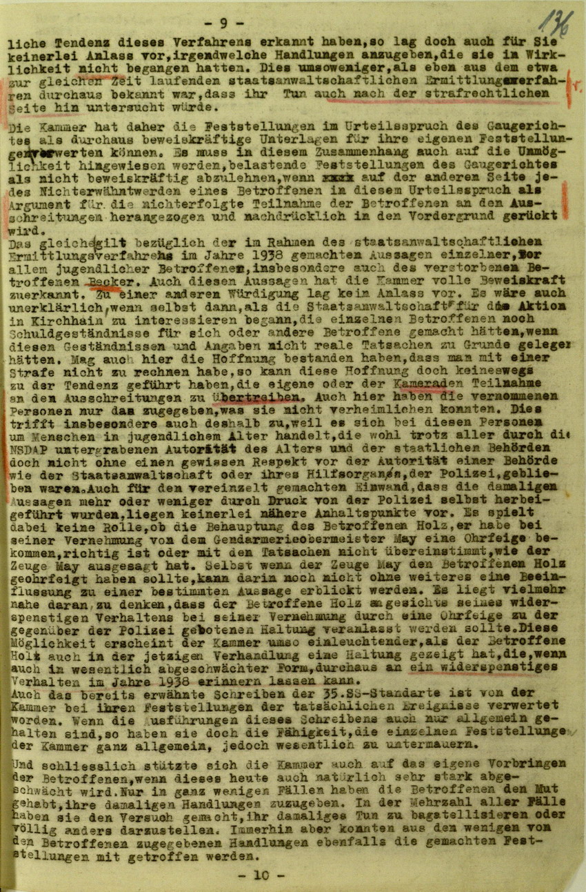 Urteil der Spruchkammer Marburg/L. gegen Walter Biedermann betreffend Beteiligung an der Kirchhainer "Judenaktion" von 1938, 16. Juli 1948 [Dokumentabschnitt 2]
