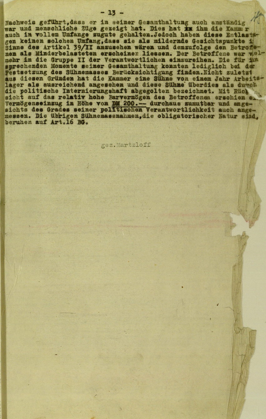 Urteil der Spruchkammer Marburg/L. gegen Walter Biedermann betreffend Beteiligung an der Kirchhainer "Judenaktion" von 1938, 16. Juli 1948 [Dokumentabschnitt 2]