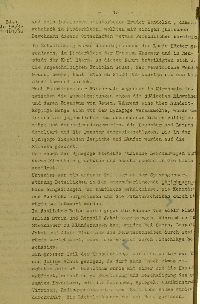 Anklageschrift des Oberstaatsanwaltes Hadding in Marburg/L. betreffend Beteiligung an der Kirchhainer "Judenaktion" am 8. November 1938, 15. Dezember 1949 [Dokumentabschnitt 2]
