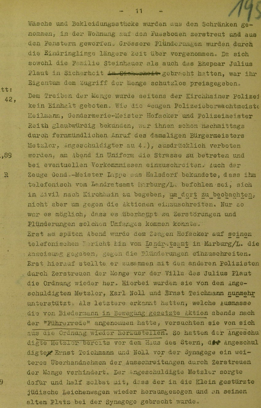 Anklageschrift des Oberstaatsanwaltes Hadding in Marburg/L. betreffend Beteiligung an der Kirchhainer "Judenaktion" am 8. November 1938, 15. Dezember 1949 [Dokumentabschnitt 2]