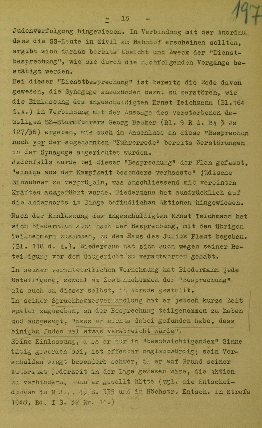 Anklageschrift des Oberstaatsanwaltes Hadding in Marburg/L. betreffend Beteiligung an der Kirchhainer "Judenaktion" am 8. November 1938, 15. Dezember 1949 [Dokumentabschnitt 2]