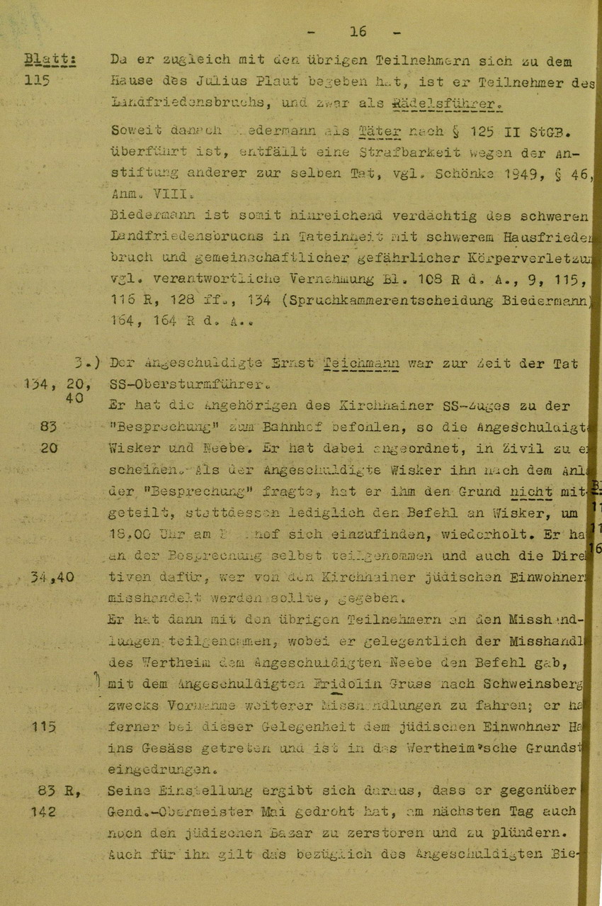 Anklageschrift des Oberstaatsanwaltes Hadding in Marburg/L. betreffend Beteiligung an der Kirchhainer "Judenaktion" am 8. November 1938, 15. Dezember 1949 [Dokumentabschnitt 2]