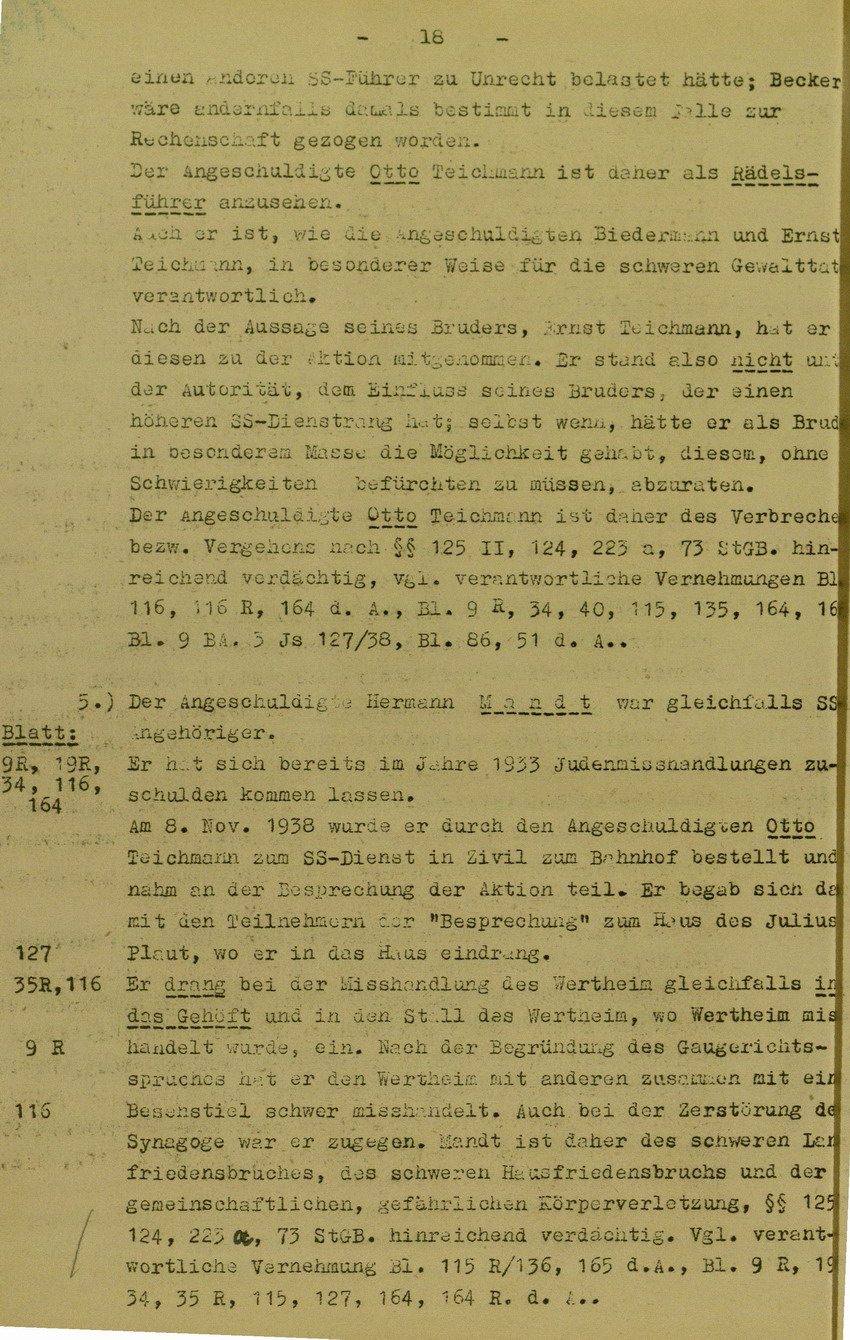 Anklageschrift des Oberstaatsanwaltes Hadding in Marburg/L. betreffend Beteiligung an der Kirchhainer "Judenaktion" am 8. November 1938, 15. Dezember 1949 [Dokumentabschnitt 3]