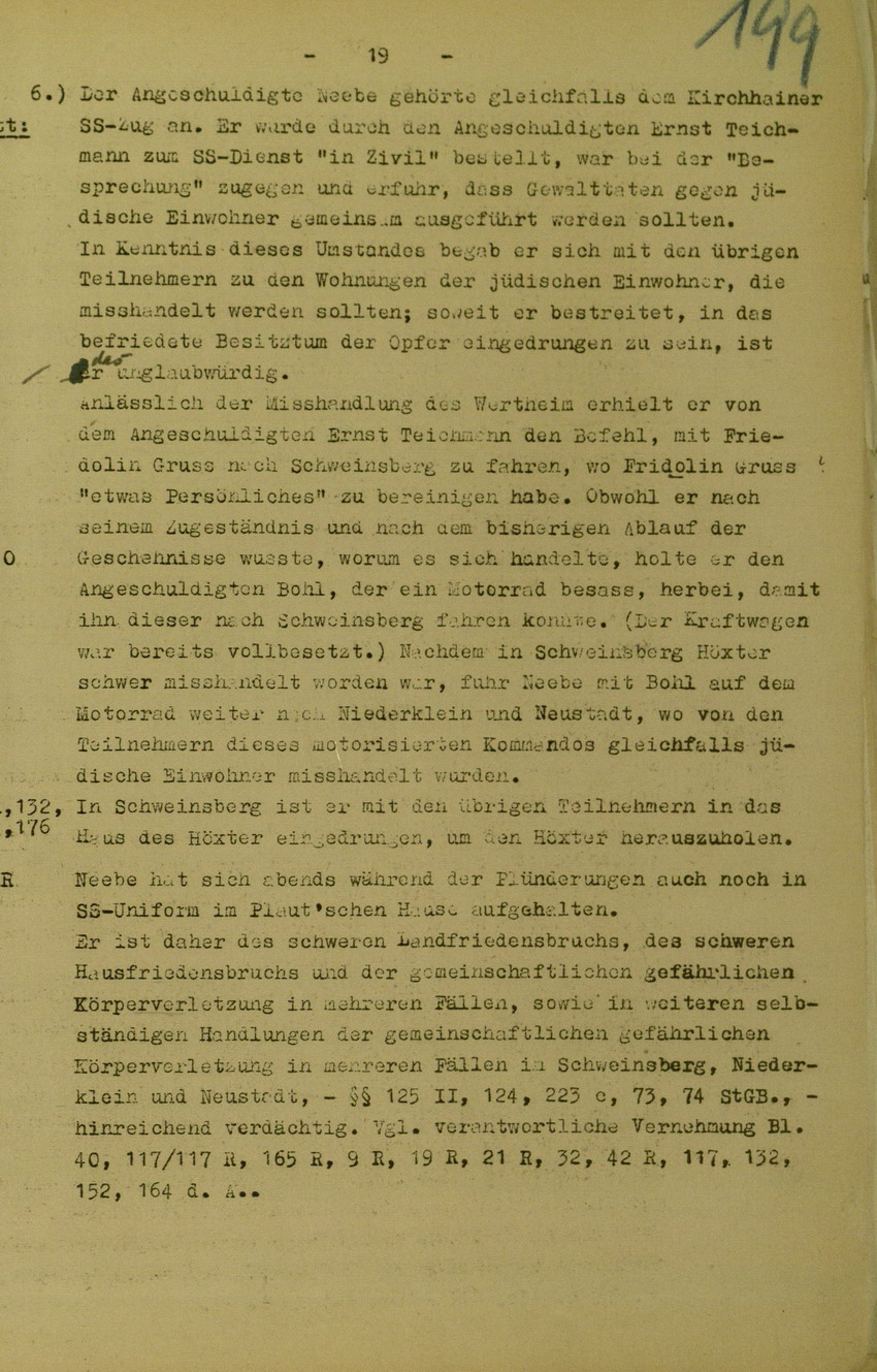 Anklageschrift des Oberstaatsanwaltes Hadding in Marburg/L. betreffend Beteiligung an der Kirchhainer "Judenaktion" am 8. November 1938, 15. Dezember 1949 [Dokumentabschnitt 3]