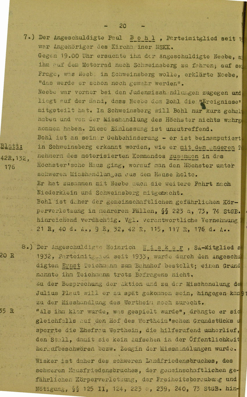 Anklageschrift des Oberstaatsanwaltes Hadding in Marburg/L. betreffend Beteiligung an der Kirchhainer "Judenaktion" am 8. November 1938, 15. Dezember 1949 [Dokumentabschnitt 3]