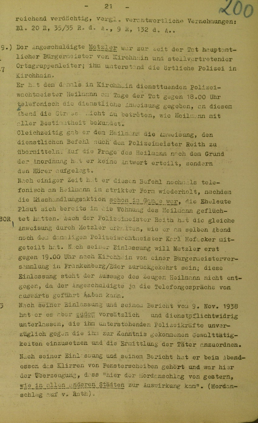 Anklageschrift des Oberstaatsanwaltes Hadding in Marburg/L. betreffend Beteiligung an der Kirchhainer "Judenaktion" am 8. November 1938, 15. Dezember 1949 [Dokumentabschnitt 3]
