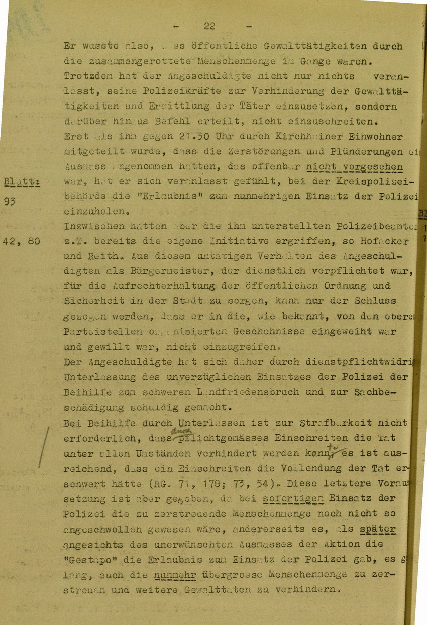 Anklageschrift des Oberstaatsanwaltes Hadding in Marburg/L. betreffend Beteiligung an der Kirchhainer "Judenaktion" am 8. November 1938, 15. Dezember 1949 [Dokumentabschnitt 3]