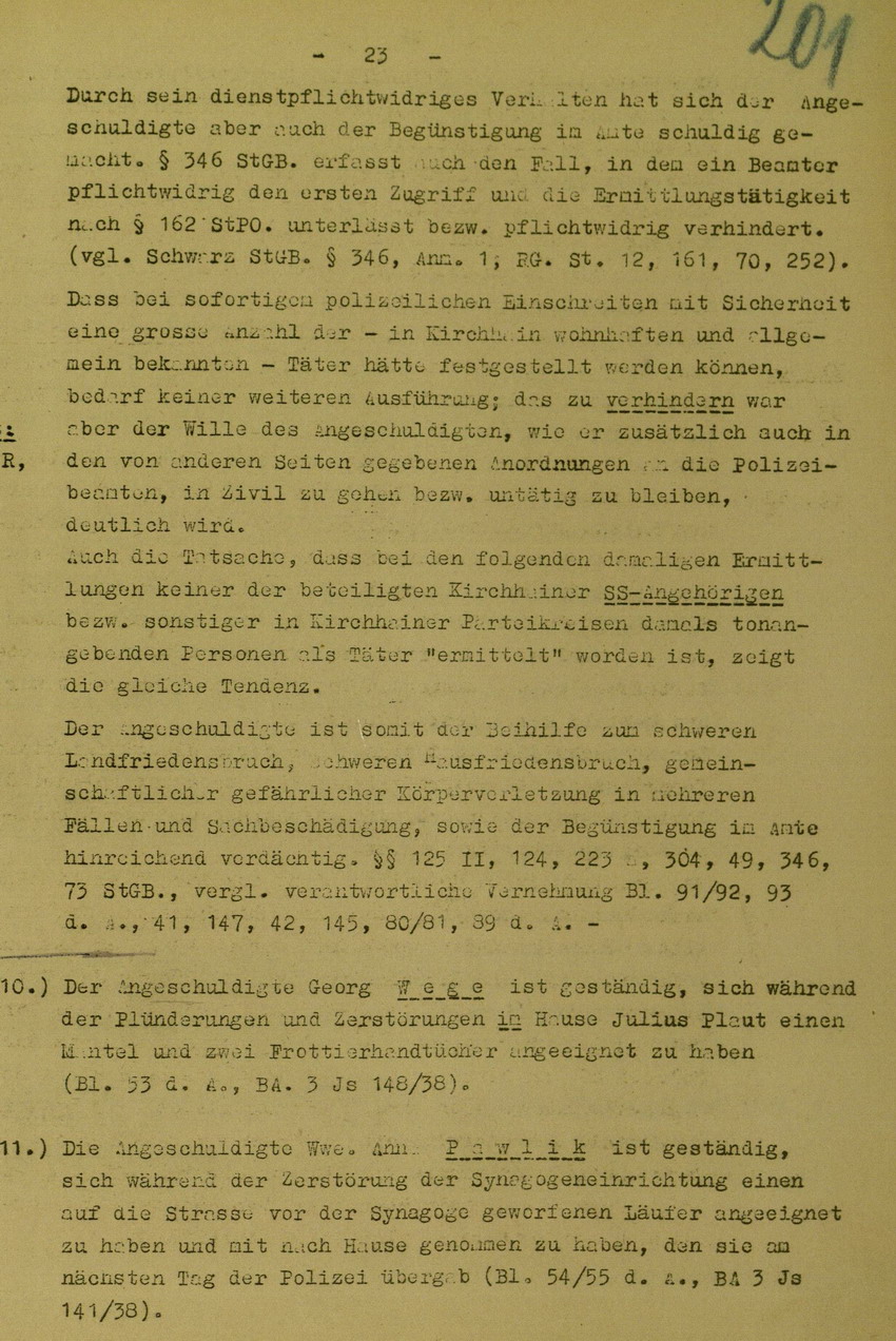 Anklageschrift des Oberstaatsanwaltes Hadding in Marburg/L. betreffend Beteiligung an der Kirchhainer "Judenaktion" am 8. November 1938, 15. Dezember 1949 [Dokumentabschnitt 3]