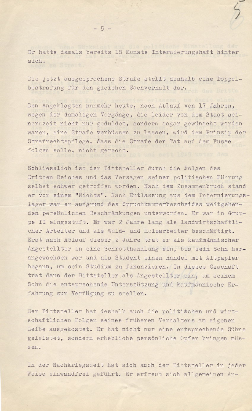 Gnadengesuch von Walter Biedermann nach Verurteilung wegen Beteiligung an der Kirchhainer "Judenaktion vom 8. November 1938, 3. November 1955