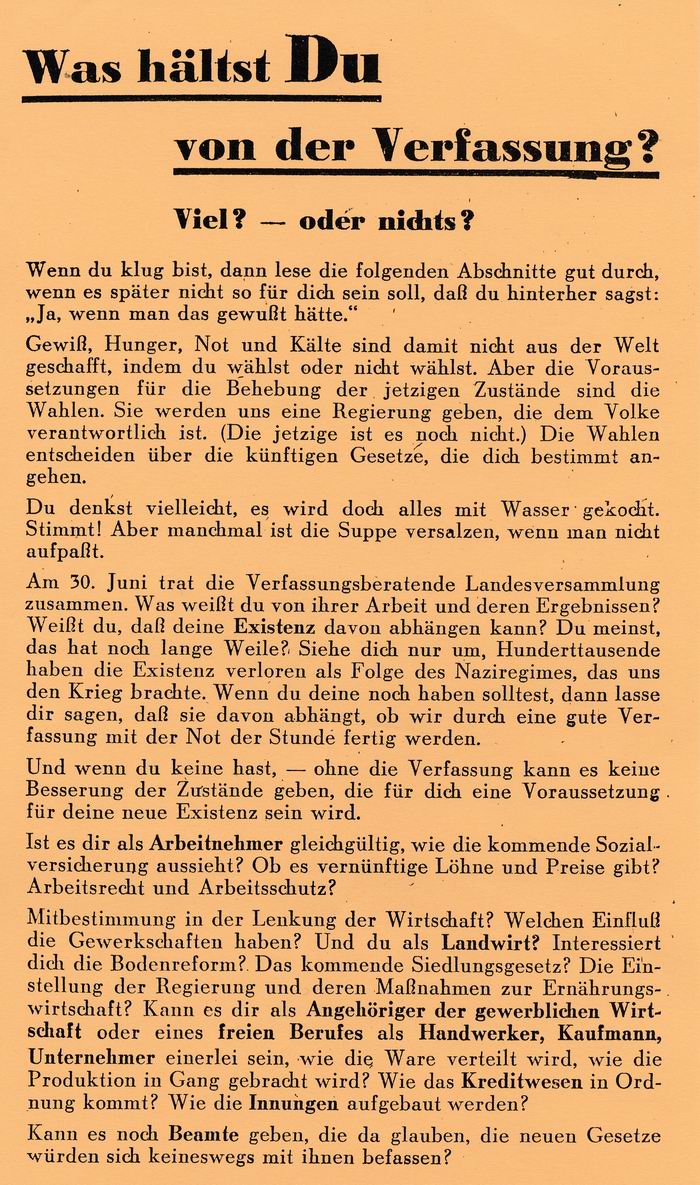 Auszug Blatt 1 Bild zum Dokument Auszüge aus der CDU-Broschüre "Was hältst Du von der Verfassun