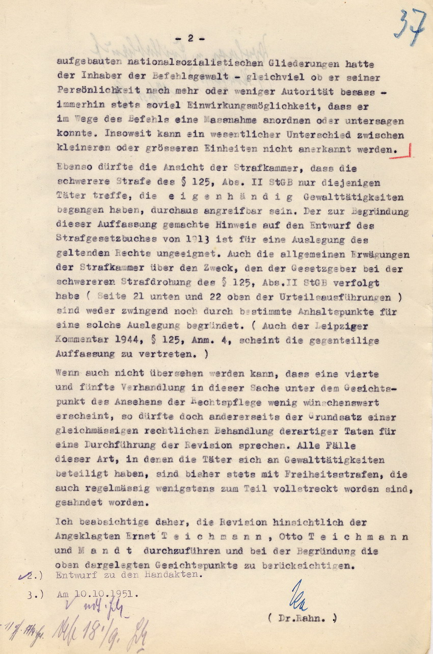 Schreiben des Oberstaatsanwaltes in Marburg an den hessischen Justizminister betreffend Revision im Gerichtsverfahren der Kirchhainer "Judenaktion" 1938, 17. September 1951.