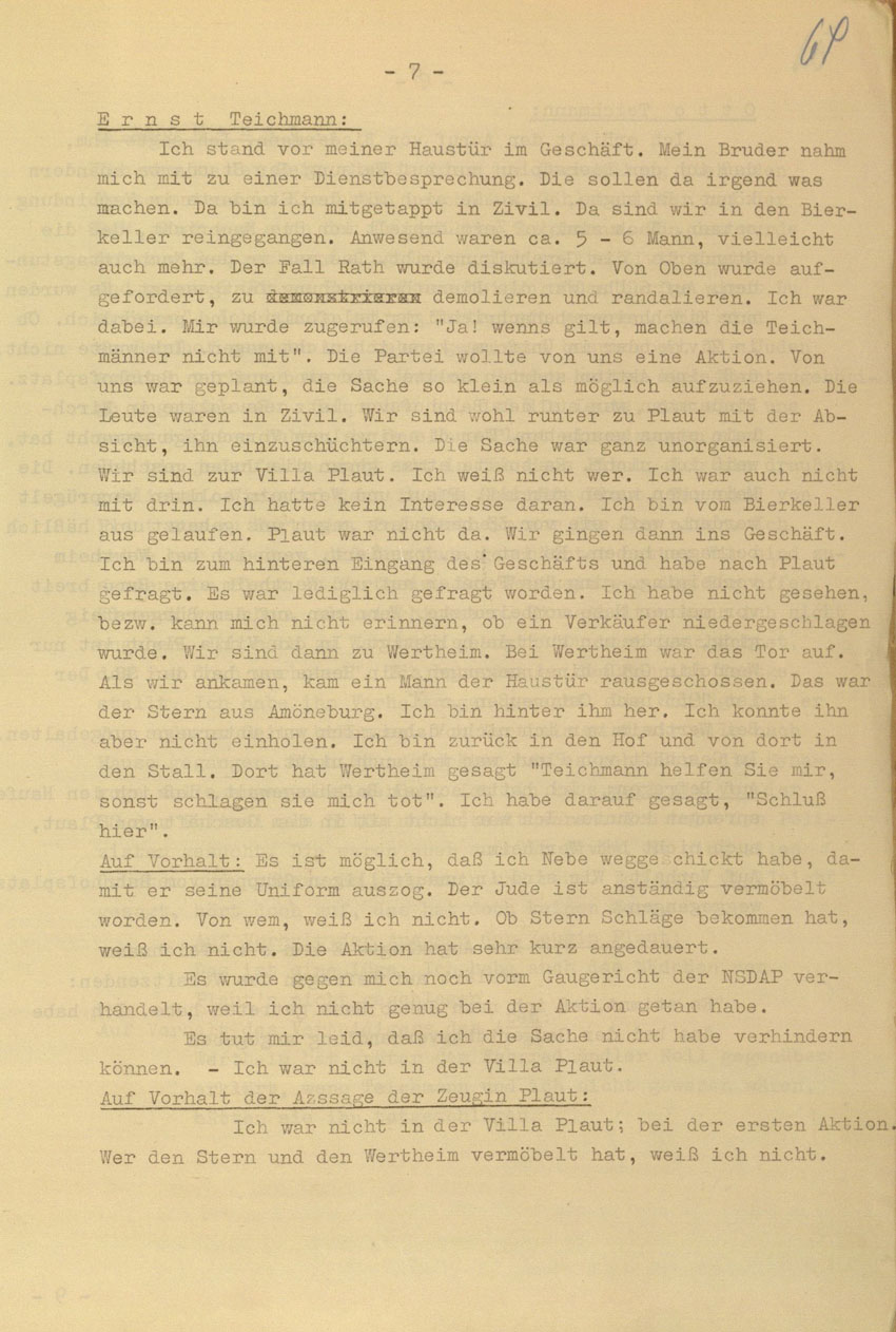 Prozessaufzeichnung des Vefahrens gegen die Urheber der Kirchhainer "Judenaktion" von 1938 vor dem Landgericht Kassel, 14.-16. Dezember 1954 [Dokumentabschnitt 1].