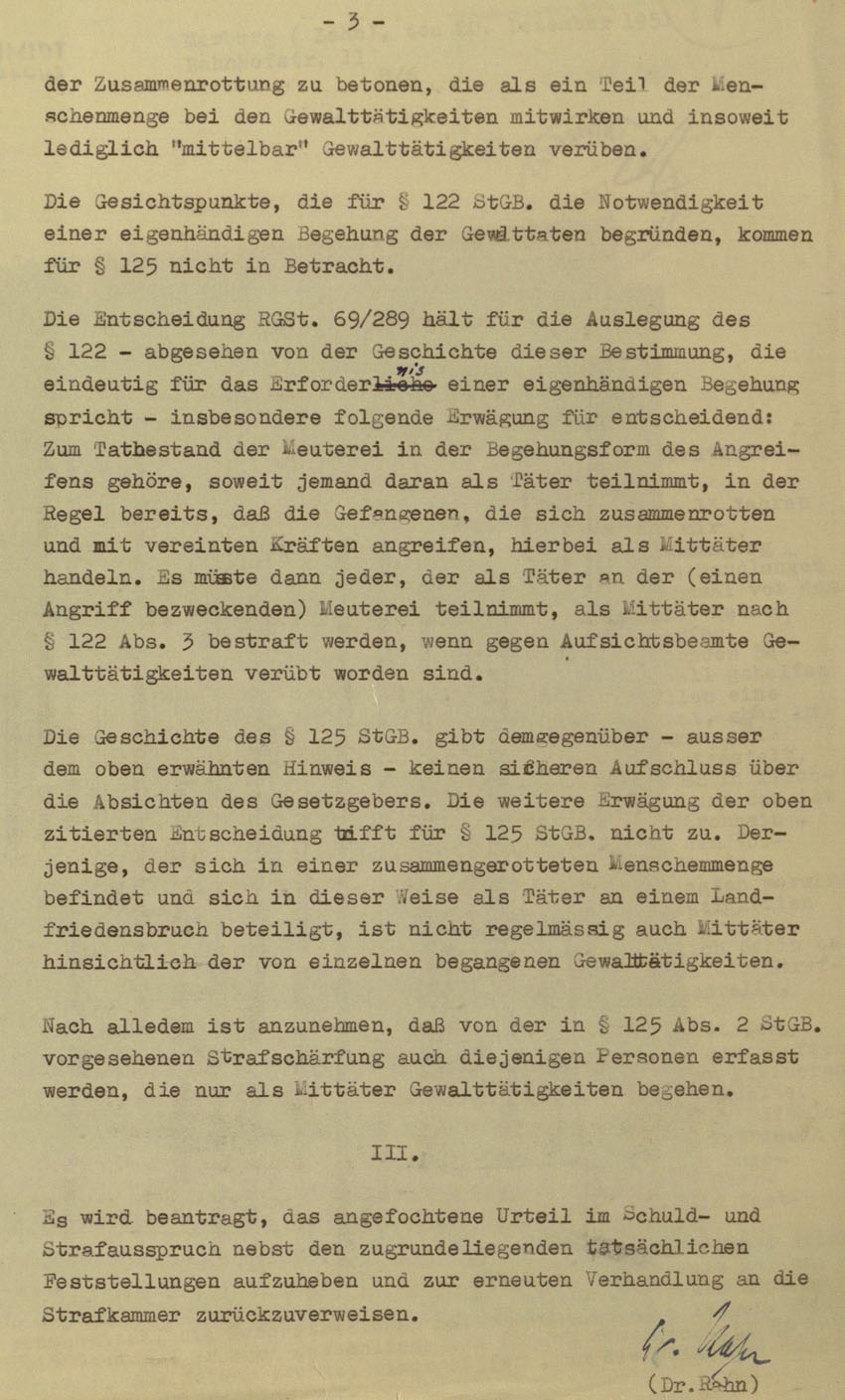 Revision des Oberstaatsanwaltes in Marburg betreffend Urteil vom 14.8.1951 im Prozess gegen die Urheber der Kirchhainer "Judenaktion" von 1938, 12. Dezember 1951.
