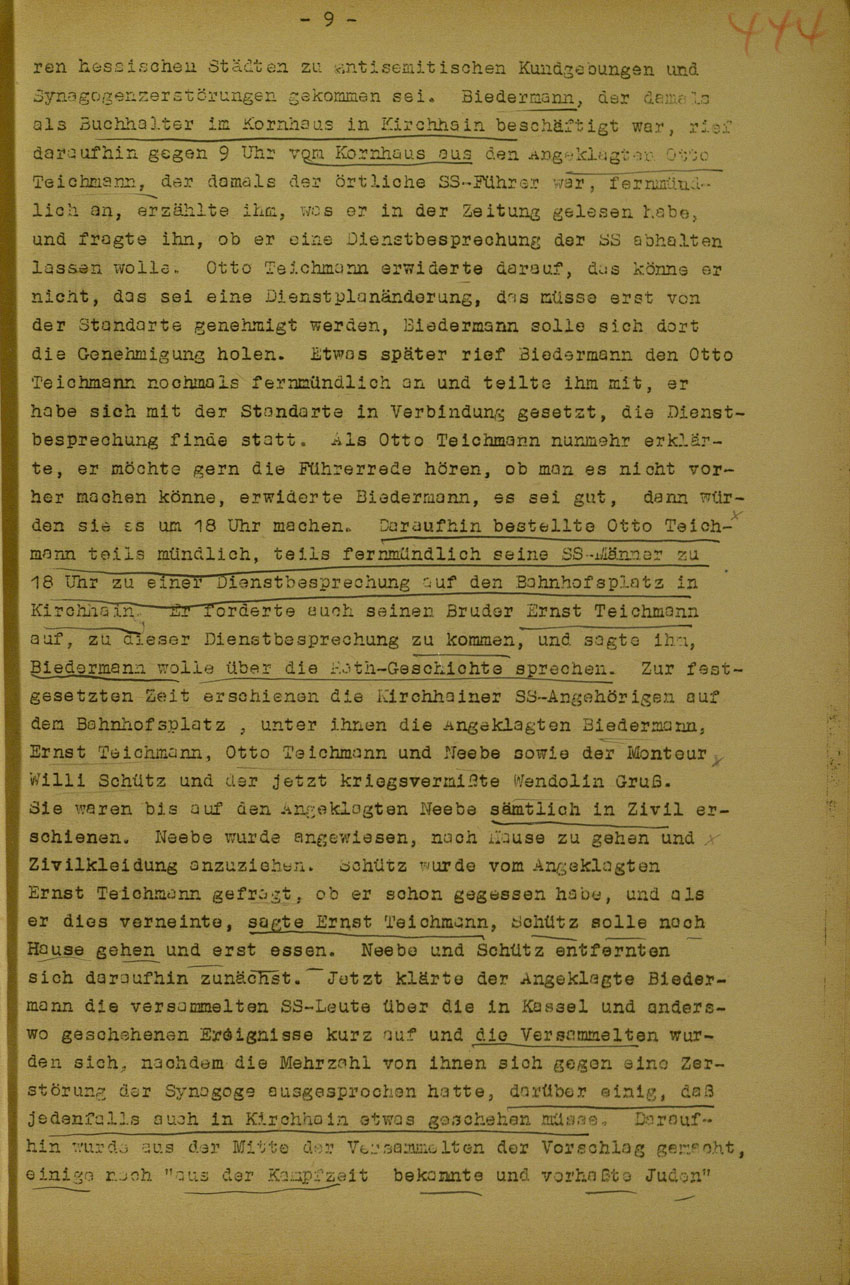 Urteil des Landgerichts Marburg im Prozess gegen die Urheber der Kirchhainer "Judenaktion" von 1938, 5. Juni 1950 [Dokumentabschnitt 2].