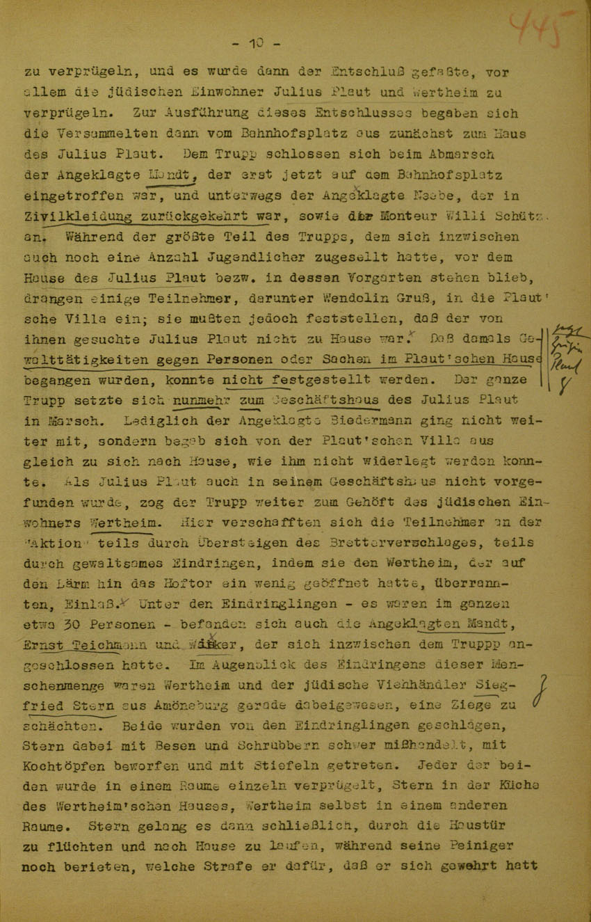 Urteil des Landgerichts Marburg im Prozess gegen die Urheber der Kirchhainer "Judenaktion" von 1938, 5. Juni 1950 [Dokumentabschnitt 2].