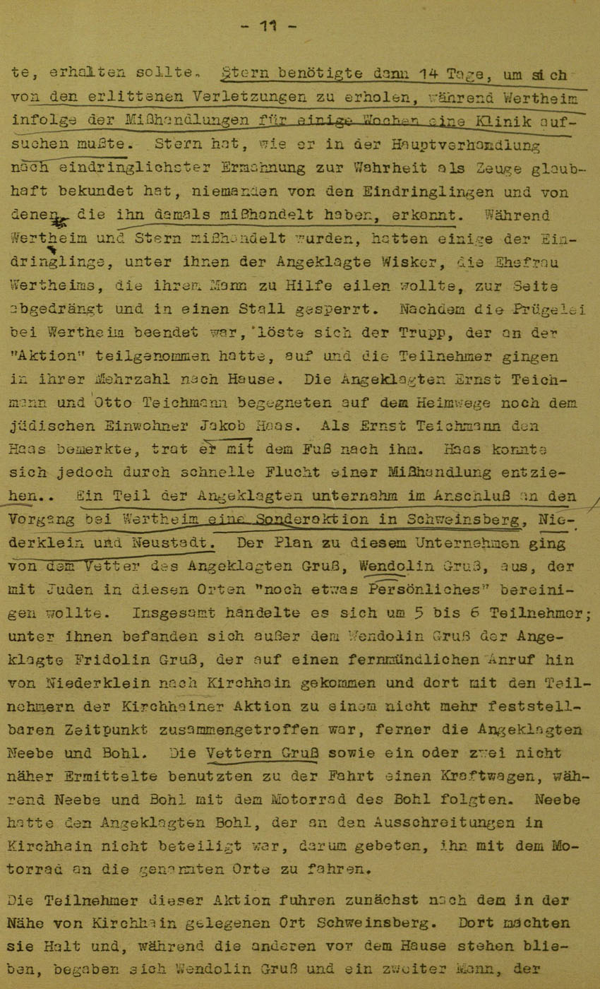 Urteil des Landgerichts Marburg im Prozess gegen die Urheber der Kirchhainer "Judenaktion" von 1938, 5. Juni 1950 [Dokumentabschnitt 2].