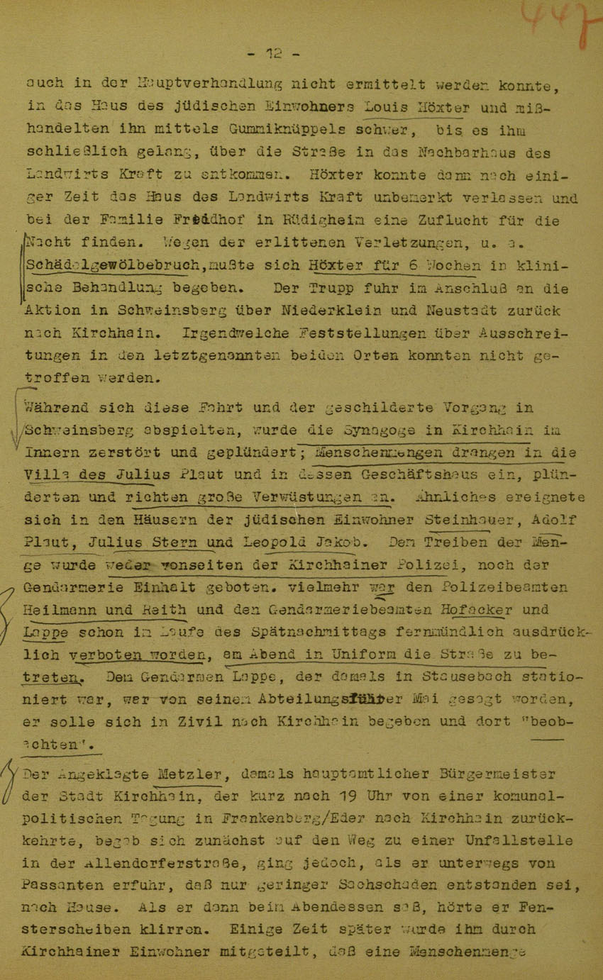 Urteil des Landgerichts Marburg im Prozess gegen die Urheber der Kirchhainer "Judenaktion" von 1938, 5. Juni 1950 [Dokumentabschnitt 2].