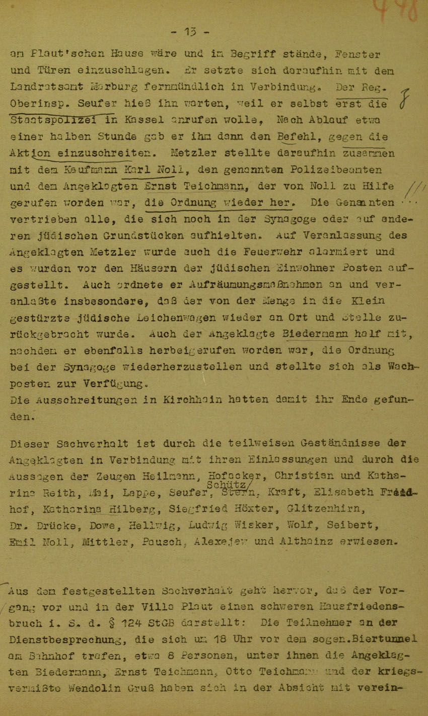 Urteil des Landgerichts Marburg im Prozess gegen die Urheber der Kirchhainer "Judenaktion" von 1938, 5. Juni 1950 [Dokumentabschnitt 2].