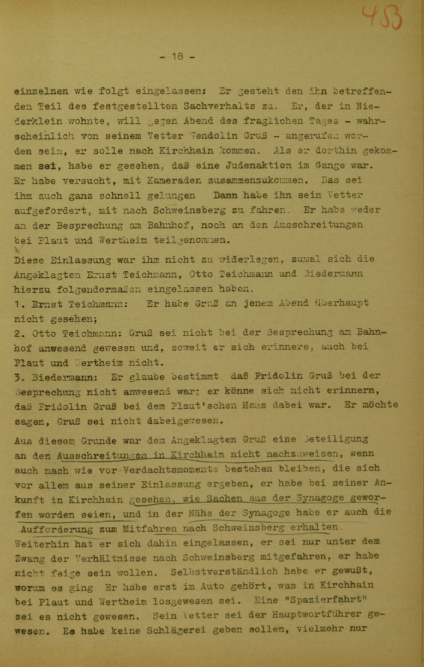 Urteil des Landgerichts Marburg  im Prozess gegen die Urheber der Kirchhainer "Judenaktion" von 1938, 5. Juni 1950 [Dokumentabschnitt 3].