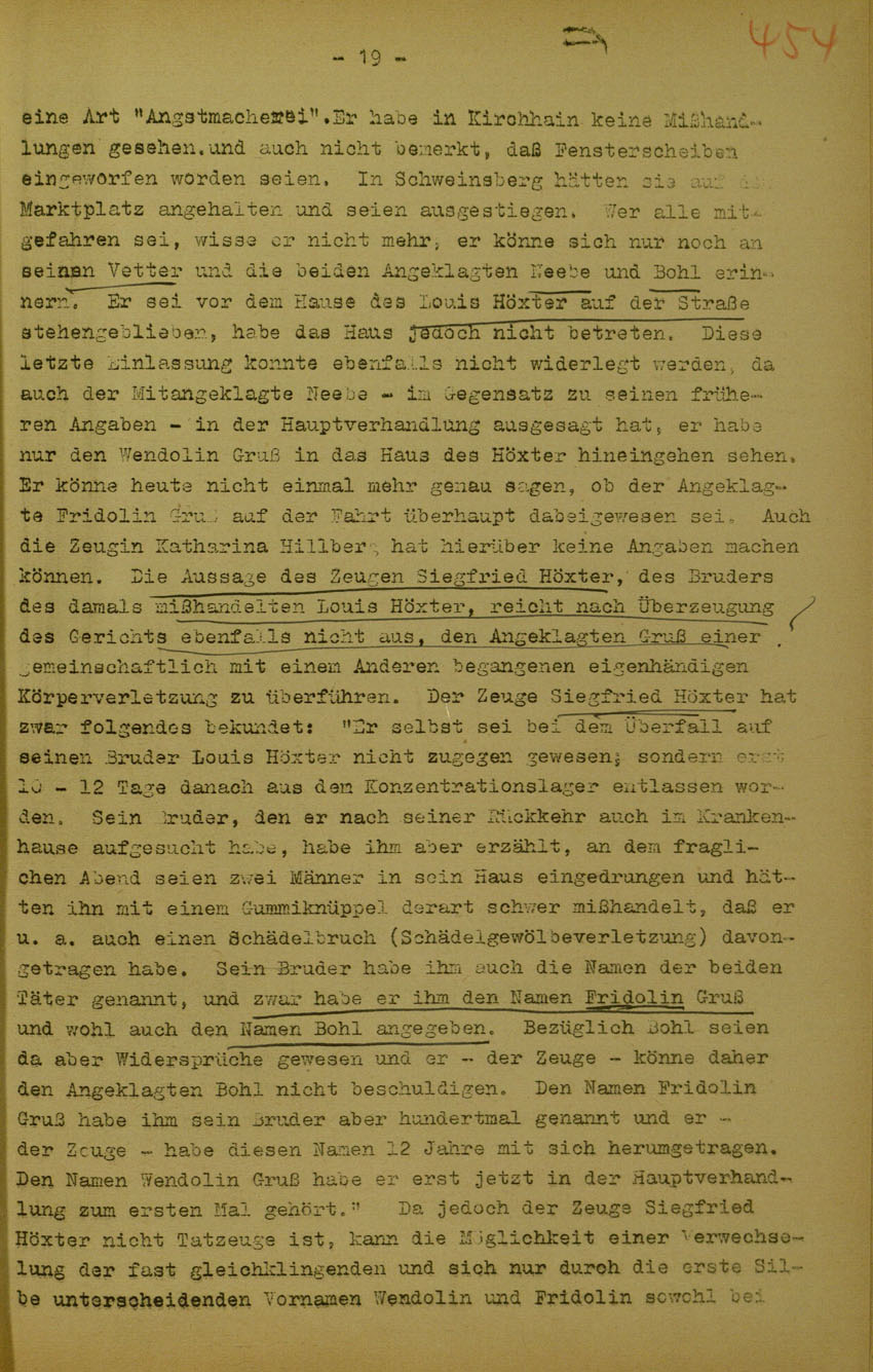 Urteil des Landgerichts Marburg  im Prozess gegen die Urheber der Kirchhainer "Judenaktion" von 1938, 5. Juni 1950 [Dokumentabschnitt 3].