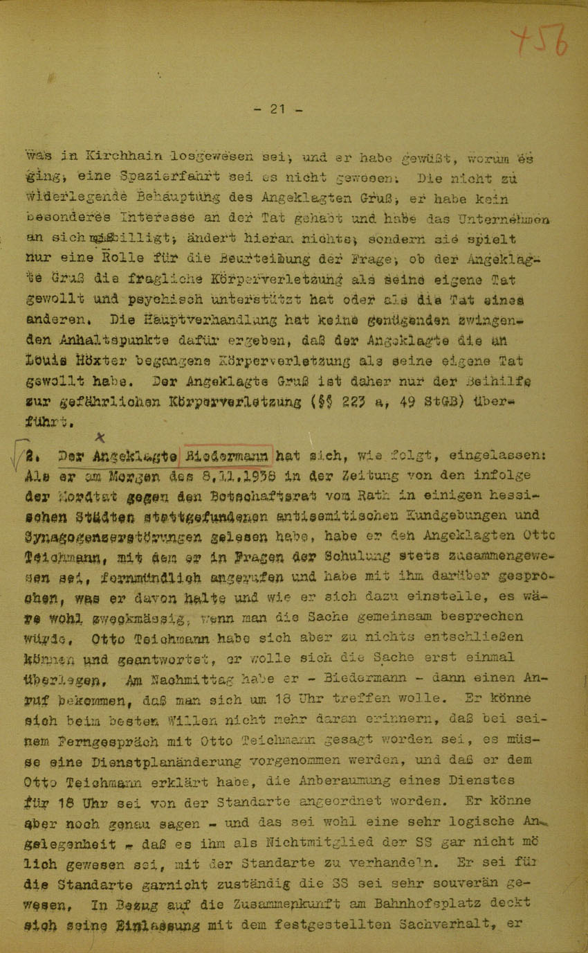 Urteil des Landgerichts Marburg  im Prozess gegen die Urheber der Kirchhainer "Judenaktion" von 1938, 5. Juni 1950 [Dokumentabschnitt 3].