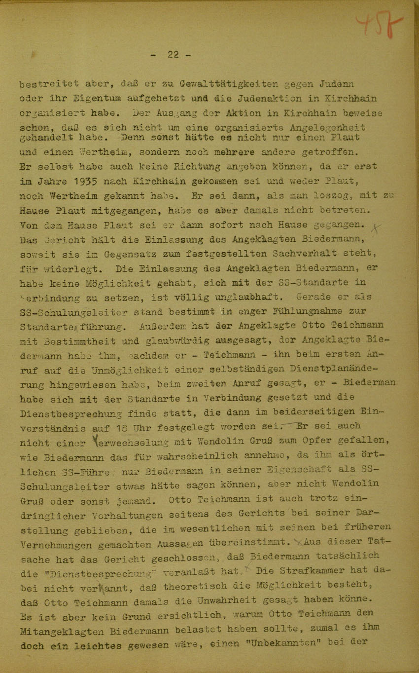Urteil des Landgerichts Marburg  im Prozess gegen die Urheber der Kirchhainer "Judenaktion" von 1938, 5. Juni 1950 [Dokumentabschnitt 3].