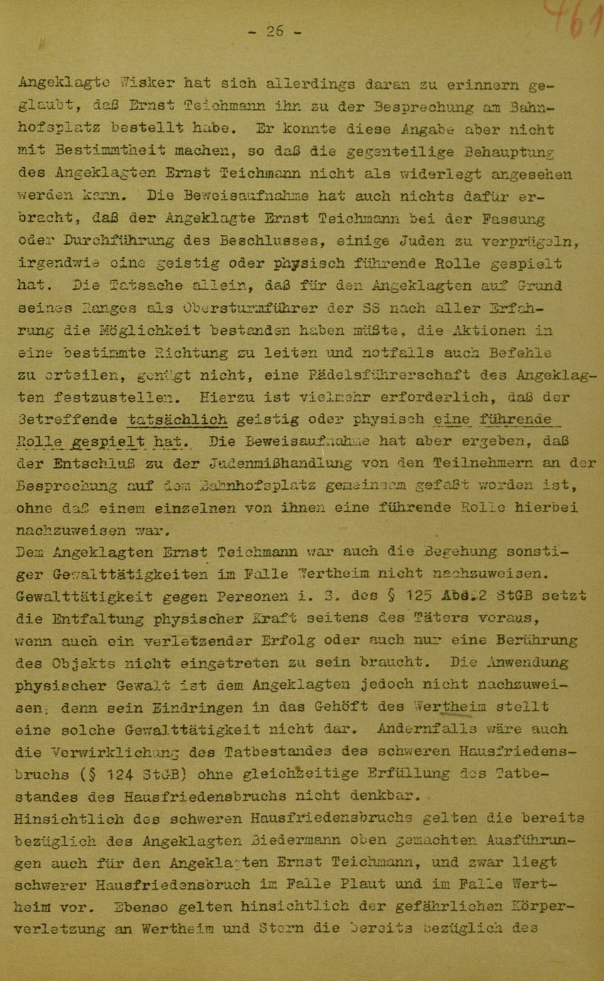 Urteil des Landgerichts Marburg im Prozess gegen die Urheber der Kirchhainer "Judenaktion" von 1938, 5. Juni 1950 [Dokumentabschnitt 4].