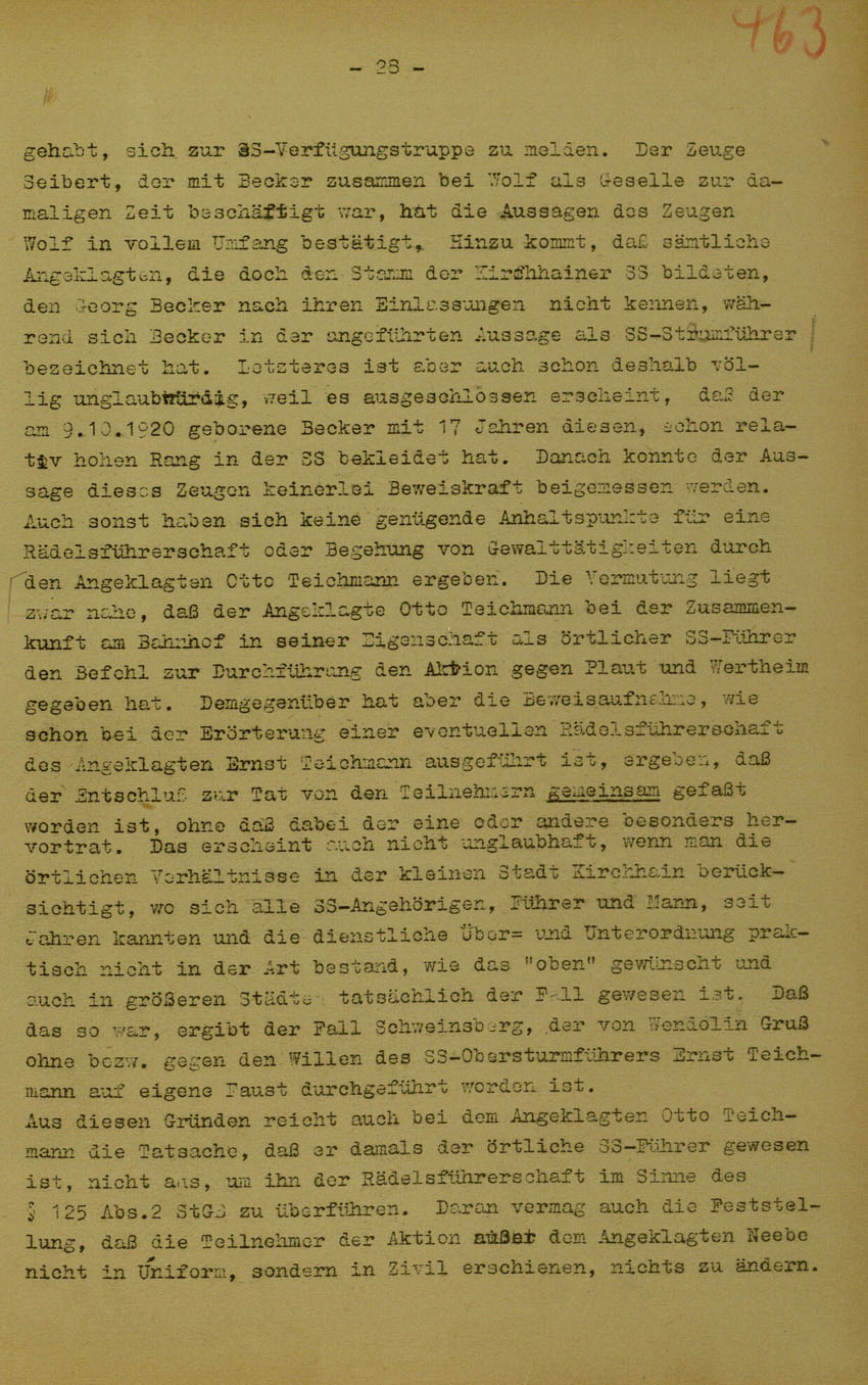 Urteil des Landgerichts Marburg im Prozess gegen die Urheber der Kirchhainer "Judenaktion" von 1938, 5. Juni 1950 [Dokumentabschnitt 4].