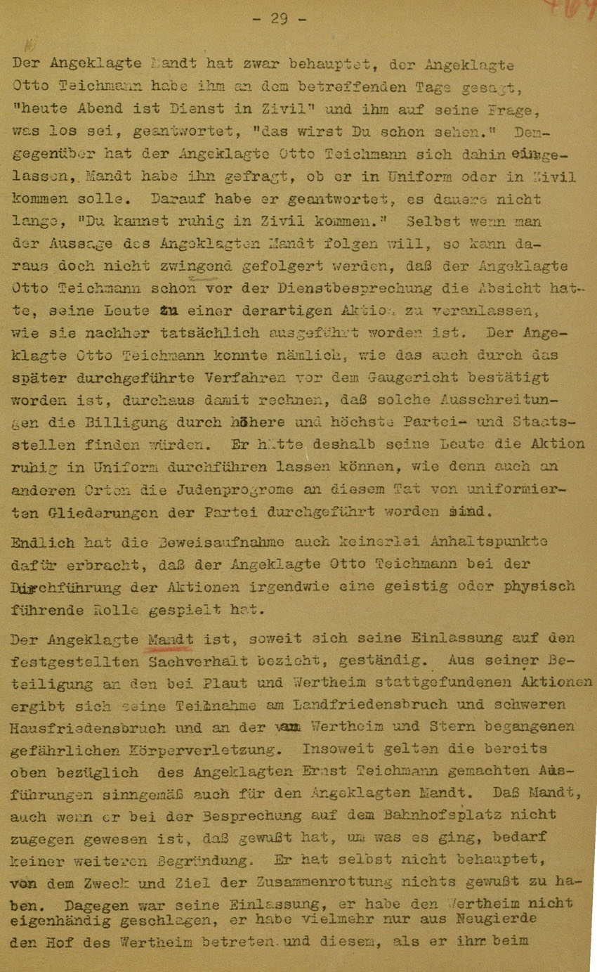 Urteil des Landgerichts Marburg im Prozess gegen die Urheber der Kirchhainer "Judenaktion" von 1938, 5. Juni 1950 [Dokumentabschnitt 4].